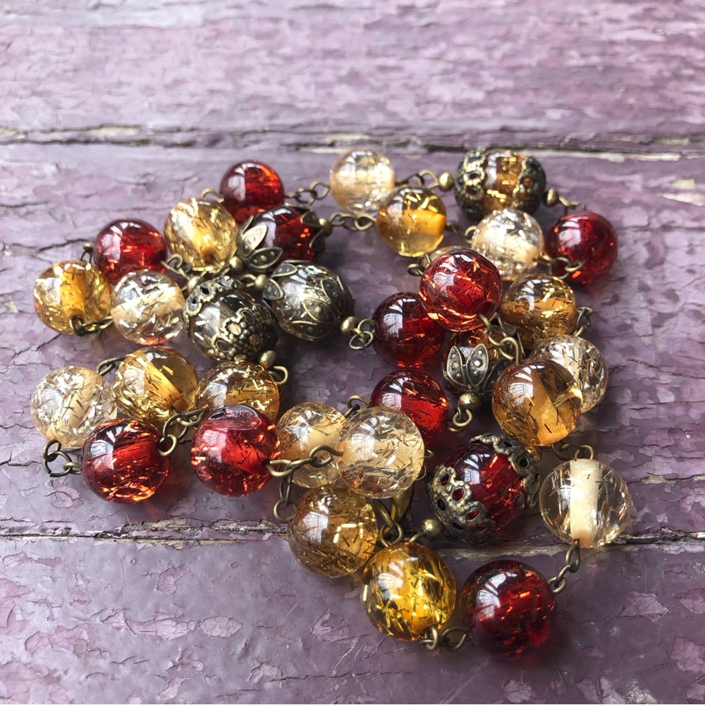 Vintage Multi-colored Beaded Necklace Wine Red Amber Filaments Magic - Picture 8 of 9